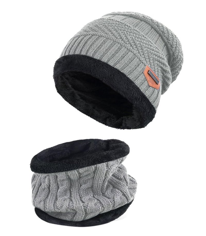 HINDAWI Winter Scarf Hat Womens Beanie Slouchy Knit Warm Snow Outdoor Skull Cap Grey - Image 2